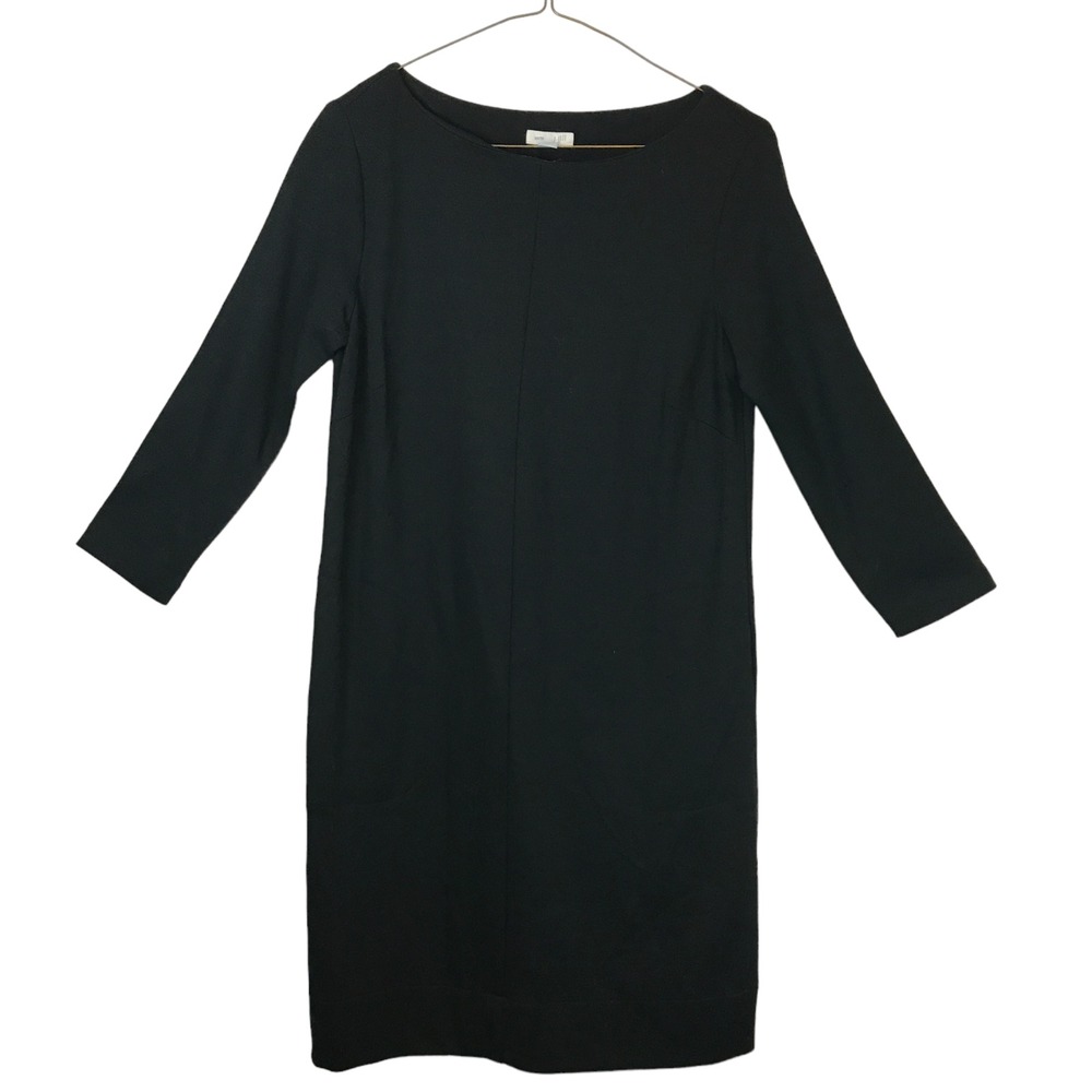 J. Jill Womens XS Black Ponte Knit Shift Dress 3/4 Sleeve Boat Neck RN 97641‎